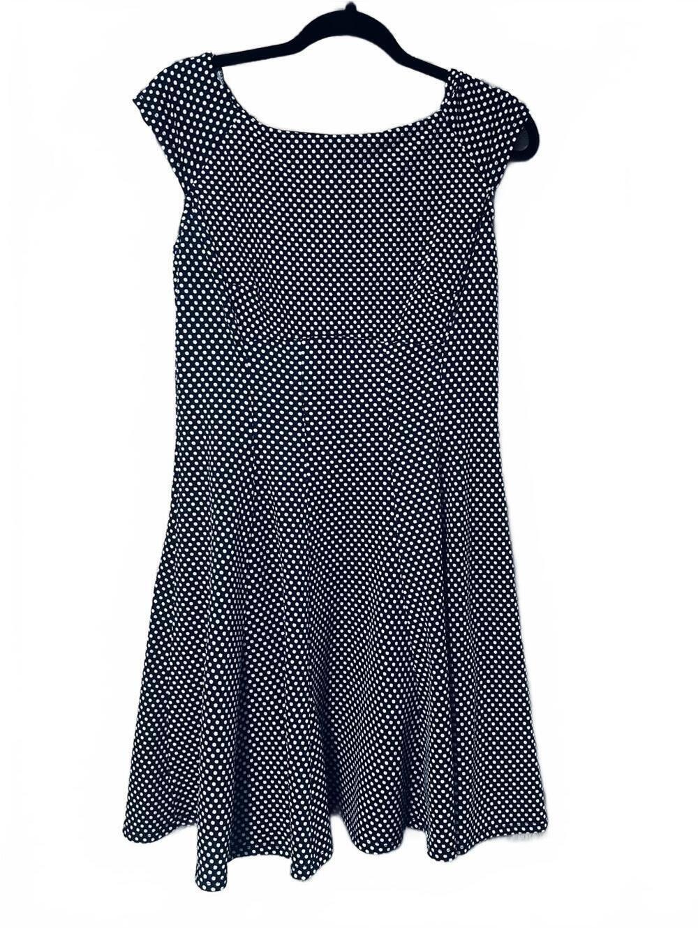 Polka Dot Fit & Flare Dress - navy and White
